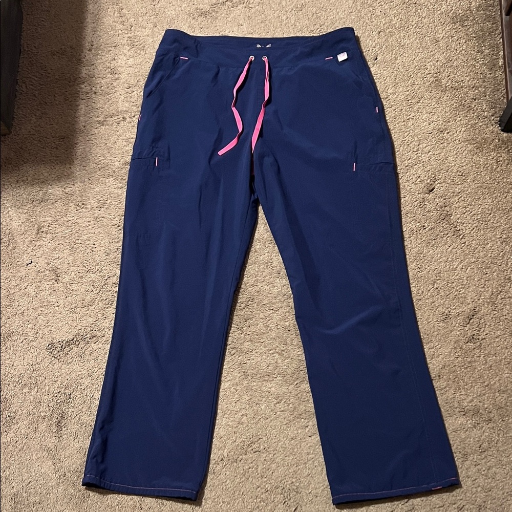 smitten Navy Blue Scrub Pants with Pink Drawstring